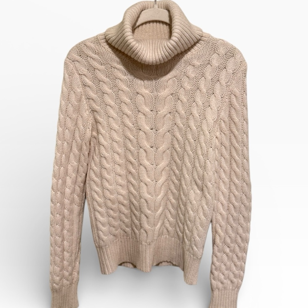 Banana Republic 100% Cashmere Cable Knit Cowl Neck Sweater - Cream - Size Small